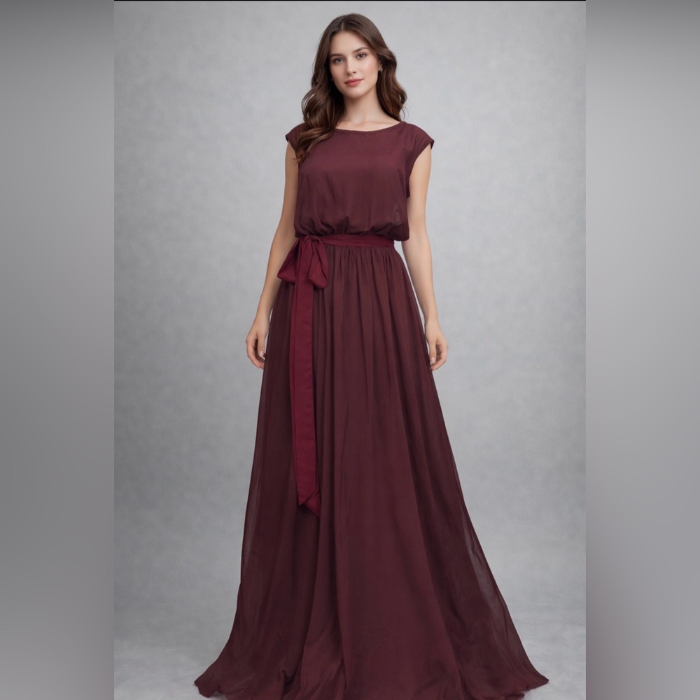 Diyouth Long Burgundy Chiffon A-line Formal Dress Size M (8) Prom Wedding NWT #C